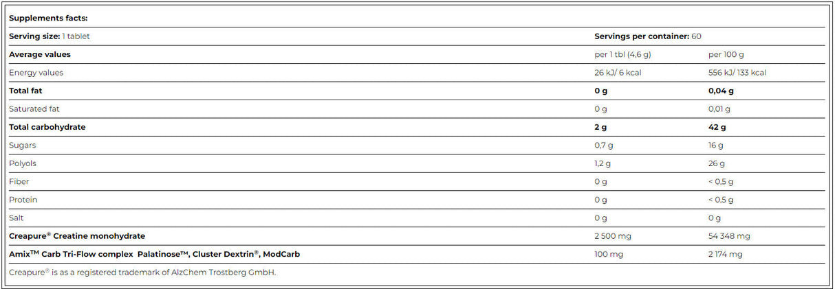 Performance Kreatine Creapure 2500 mg/60 Kauen - 0,000