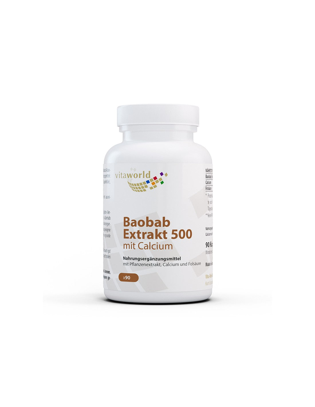 Immunität und Energie – Baobab-Extrakt + Kalzium und Folsäure, 90 Kapseln