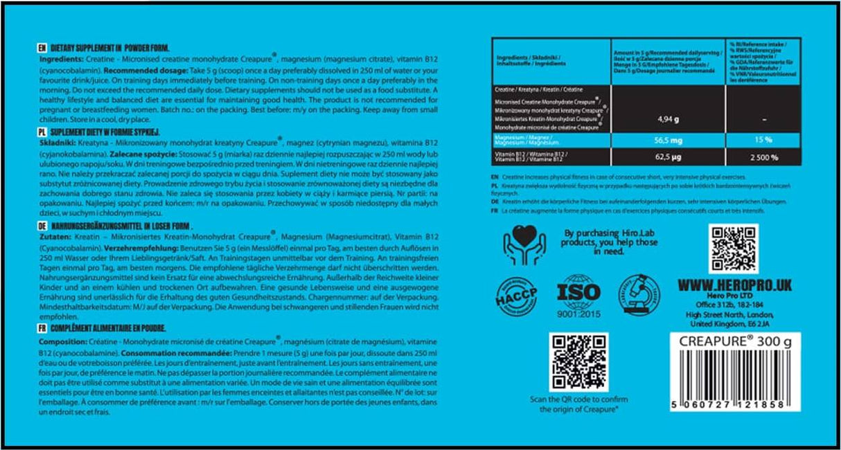 Kreatin Creapure® Pulver - 300 Gramm