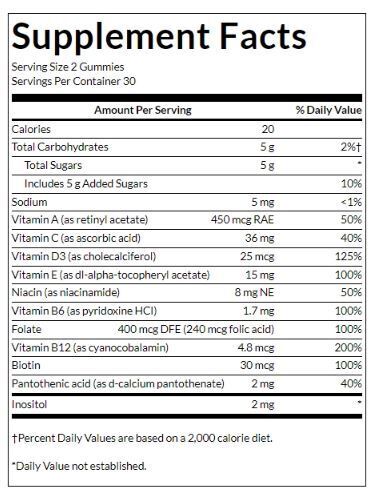 Multivitamin-Gummis für Erwachsene | Pfirsich, Orange und Erdbeere – 60 Kautabletten