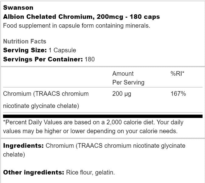 Albion Chelated Chromium 200 µg 180 Kapseln