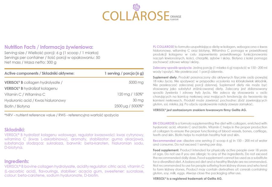 AllDeynn | CollaRose – Kollagen mit Hyaluronsäure – 300 Gramm