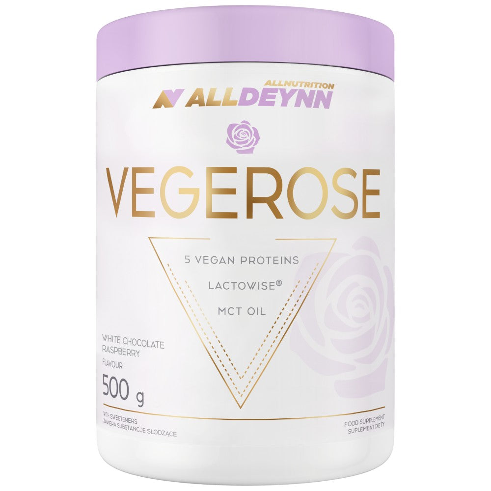 AllDeynn | VegeRose – 5 vegane Proteine mit MCT und Probiotika – 500 Gramm