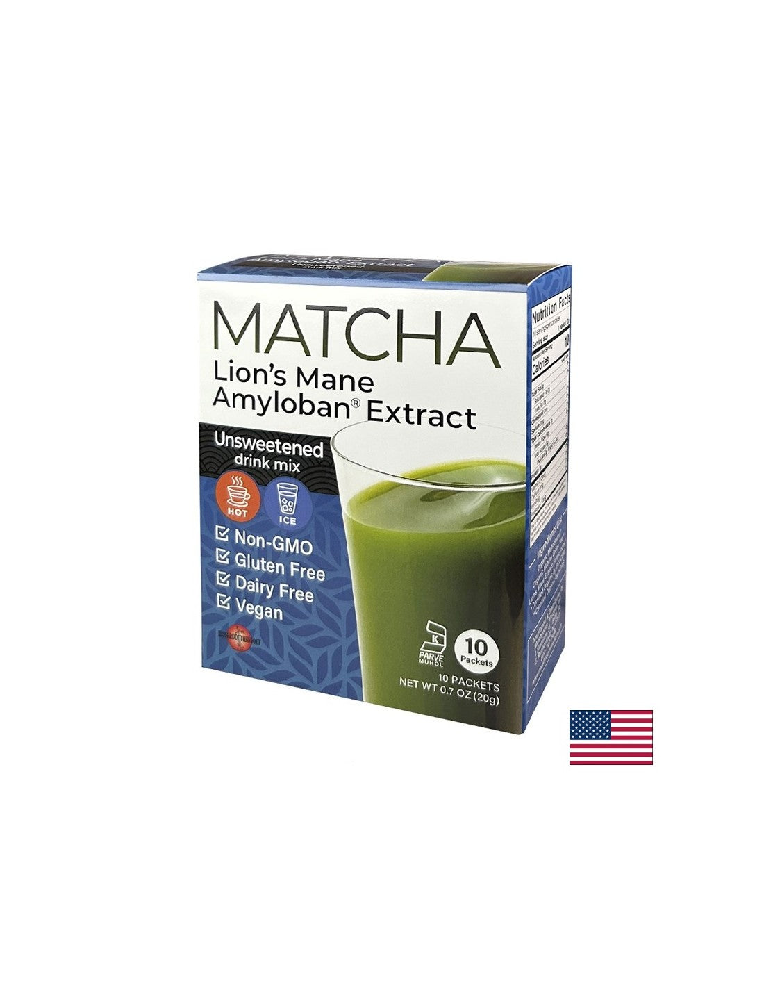 Matcha mit Löwenmähnenextrakt Amyloban® – Superfokus – Energieschub und Konzentration – Instantgetränk, 10 Beutel