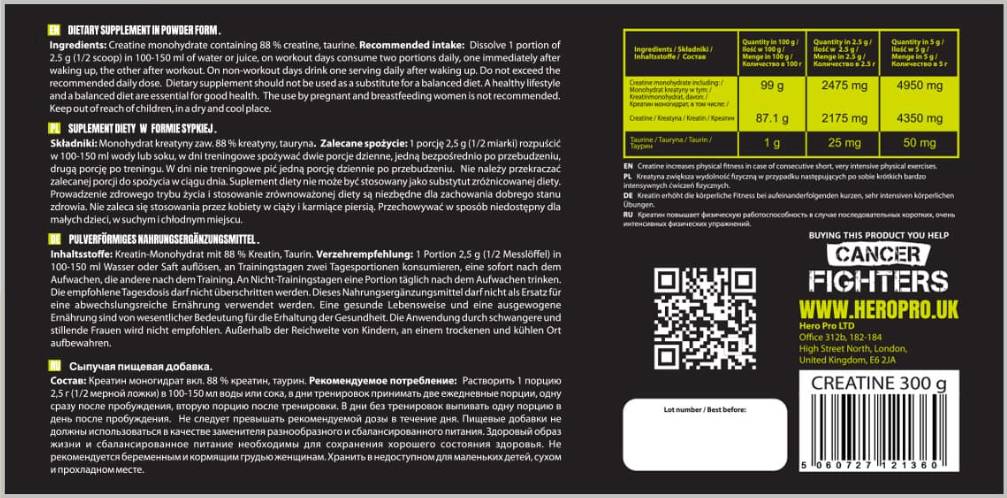 Creatine Monohydrate Powder - 300 grams - Nutra Best Europe