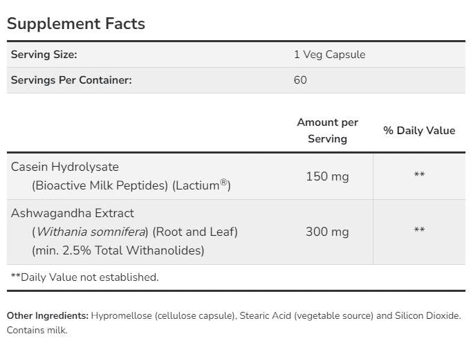 Ashwagandha Stressabbau | Mit bioaktiven Milchpeptiden – 60 Kapseln