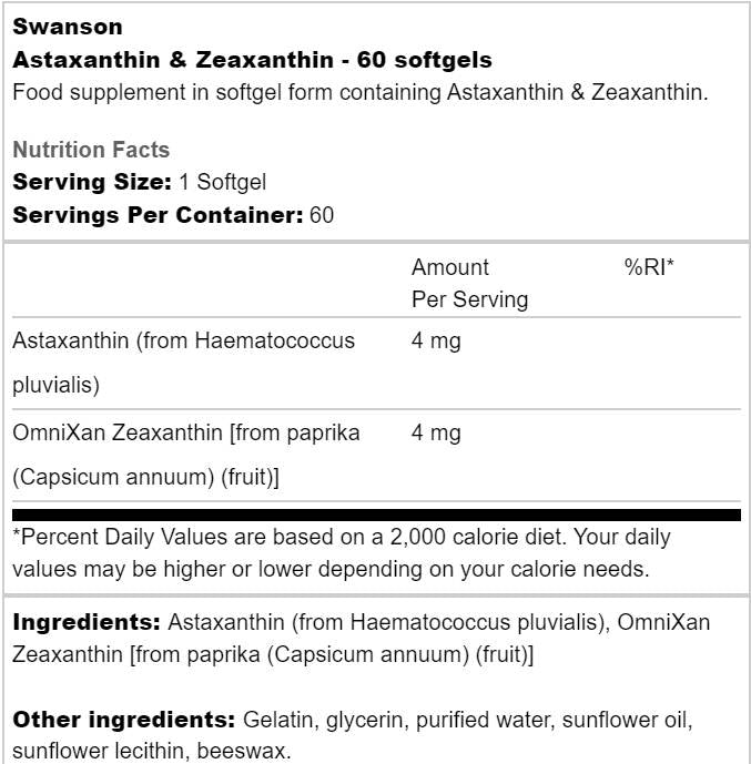Astaxanthin und Zeaxanthin 60 Gelkapseln