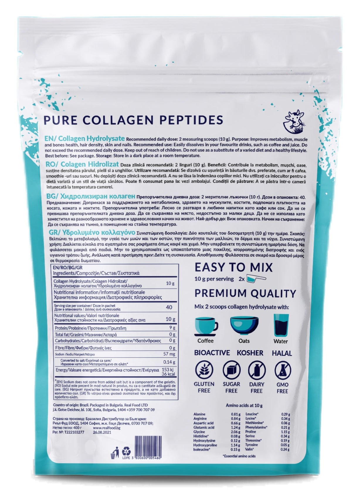 Hydrolysierter Rinderkollagen Typ 1 und 3 (10.000 mg) - 40 Dosen, 400 g