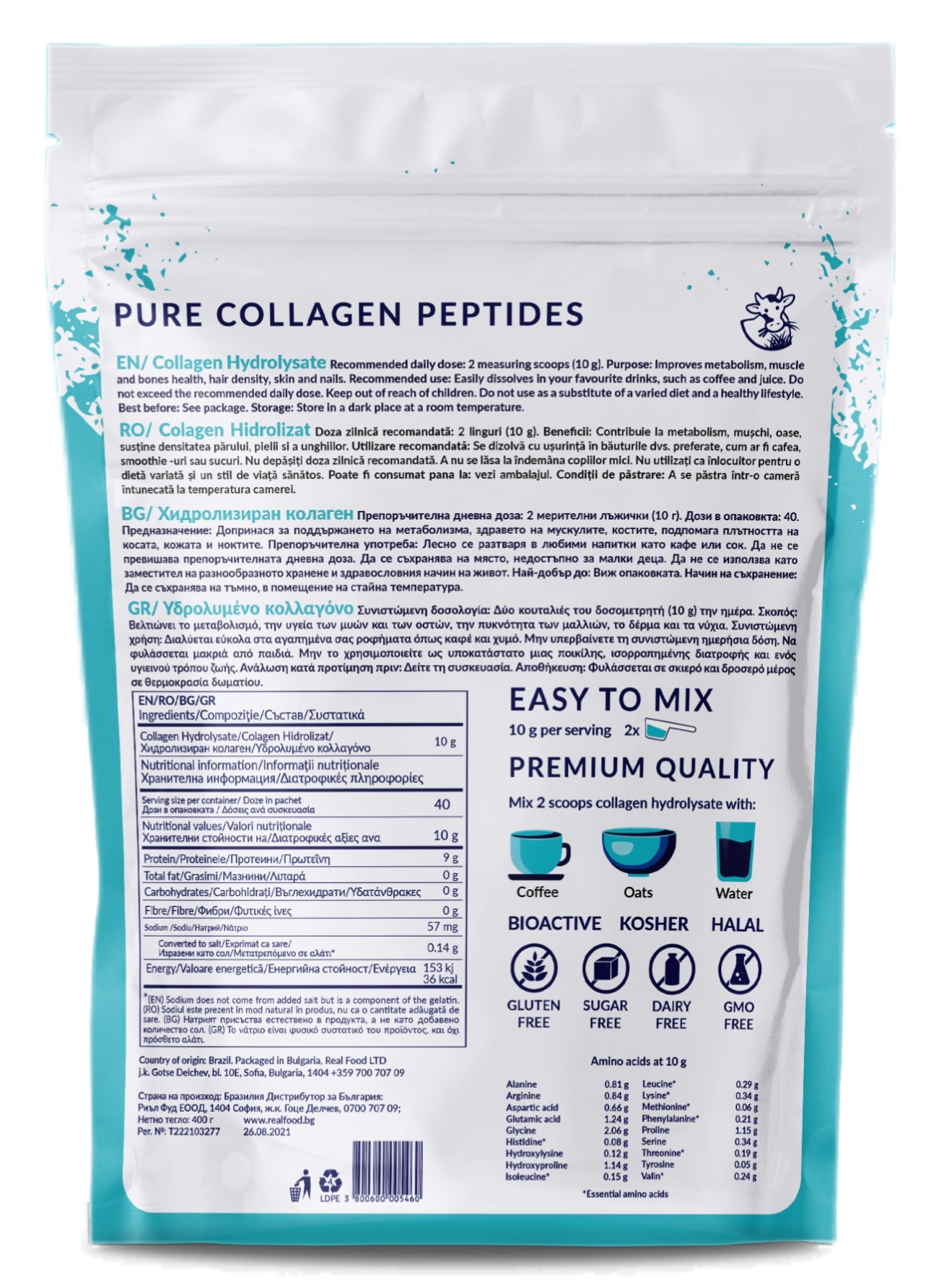 Hydrolysierter Rinderkollagen Typ 1 und 3 (10.000 mg) - 40 Dosen, 400 g