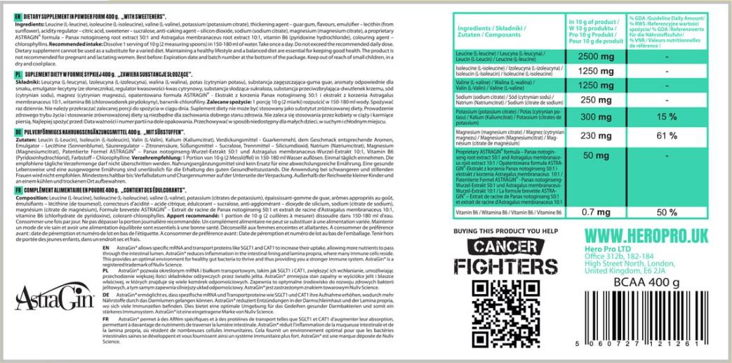 BCAA 2:1:1 Pulver | mit Elektrolyten + AstraGin® - 400 Gramm