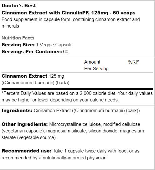 BESTER Zimtextrakt mit CinnulinPF 125 mg – 60 Kapseln
