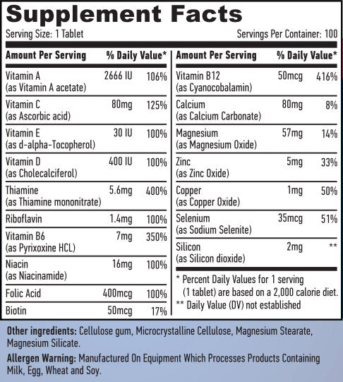 Basic Multivitamin 100 Tabs für Erwachsene.