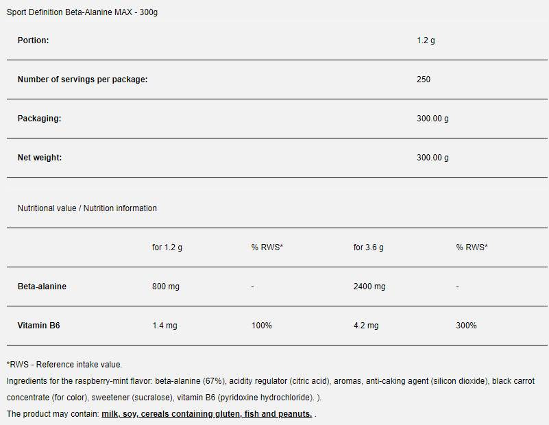 Beta-Alanin Max – 300 Gramm