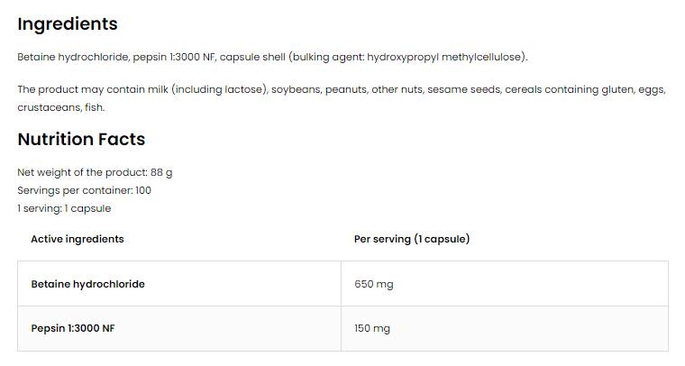 Betain HCl + Pepsin 100 Kapseln