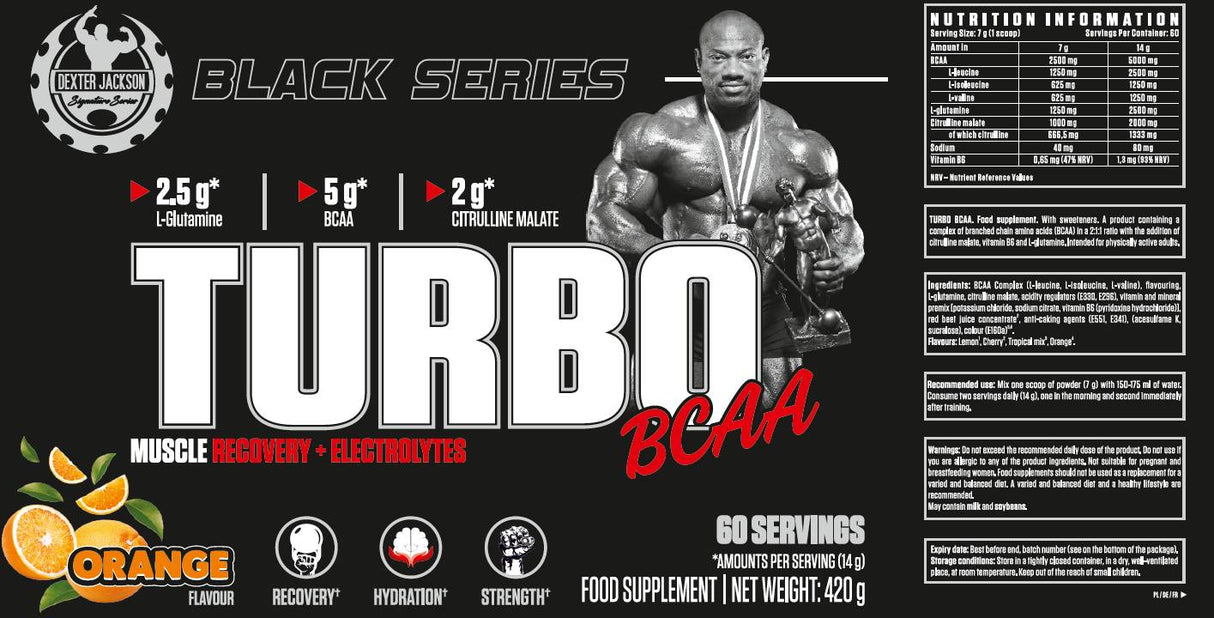 Schwarze Serie | Turbo BCAA Muskelregeneration und Elektrolyte – 420 Gramm