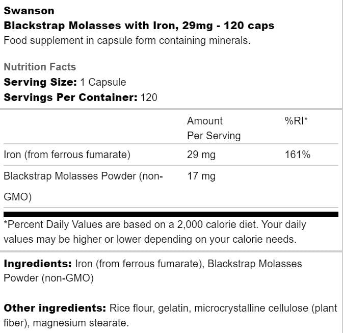 Blackstrap Melasse mit Eisen 29 mg 120 Kapseln