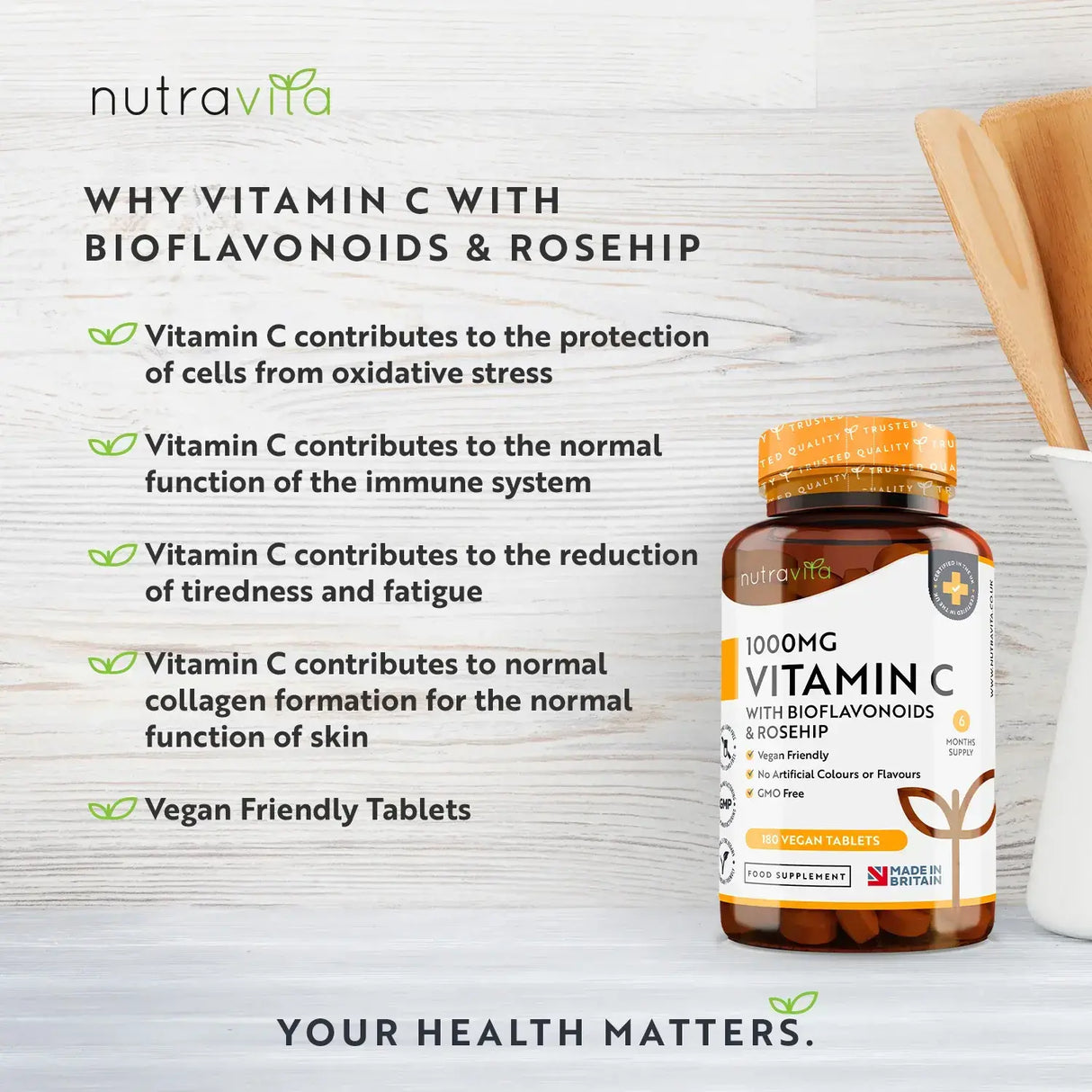 Vitamin C 1000 mg mit Bioflavonoiden und Hagebutte 180 <tc>Nutravita</tc> Tabletten