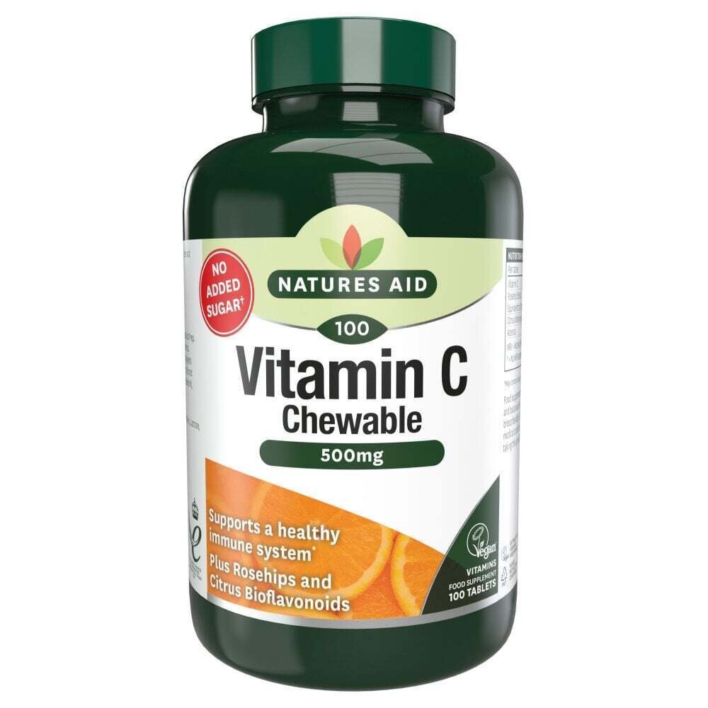 Vitamin C mit Hagebutten, Bioflavonoiden und Acerola (Vitamin C Kautabletten) 500 mg 100 Kautabletten NaturesAid