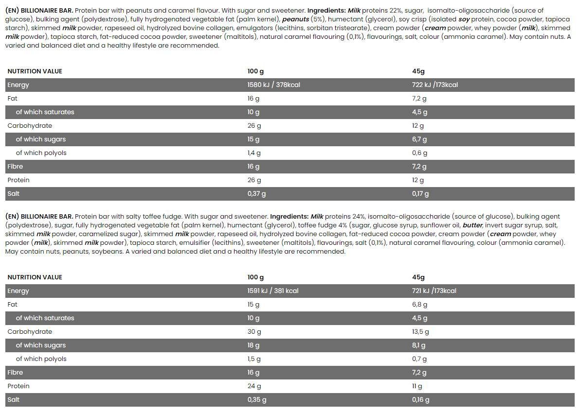 Milliardär Bar | Hohe Faser ~ glutenfrei ~ Proteinbalken - 45 Gramm