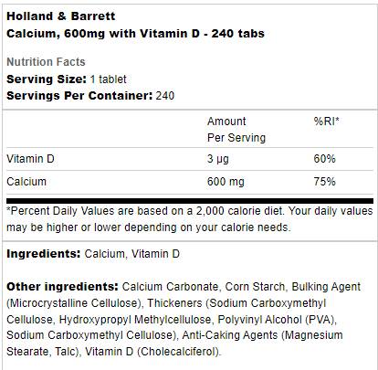 Calcium 600 mg + Vitamin D – 240 Tabletten