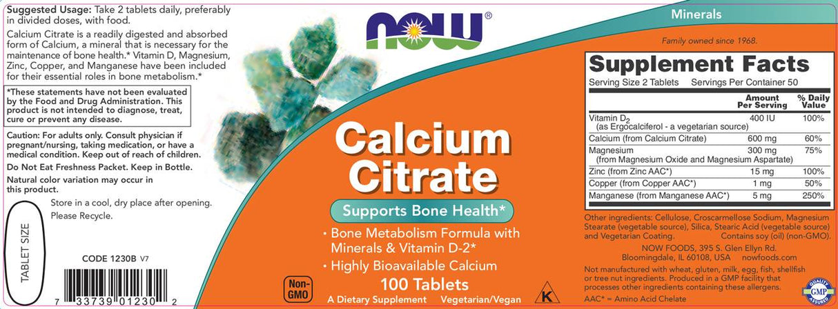 Calciumcitrat mit Mineralien und Vitamin D-2 300 mg – 100 Tabletten