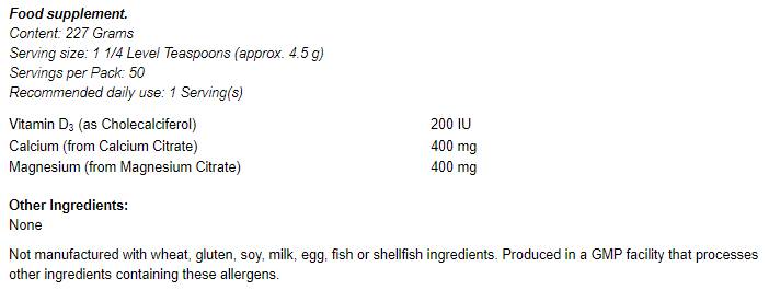 Calcium- und Magnesiumcitrat-Pulver mit Vitamin D3 – 227 Gramm