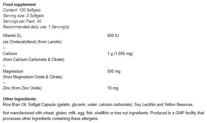 Kalzium- und Magnesium-Kapseln/mit Vit D und Zink – 120 Gelkapseln