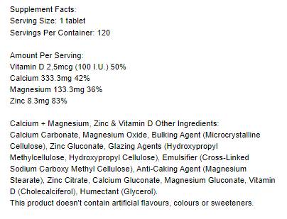 Kalzium + Magnesium, Zink und Vitamin D – 120 Tabletten