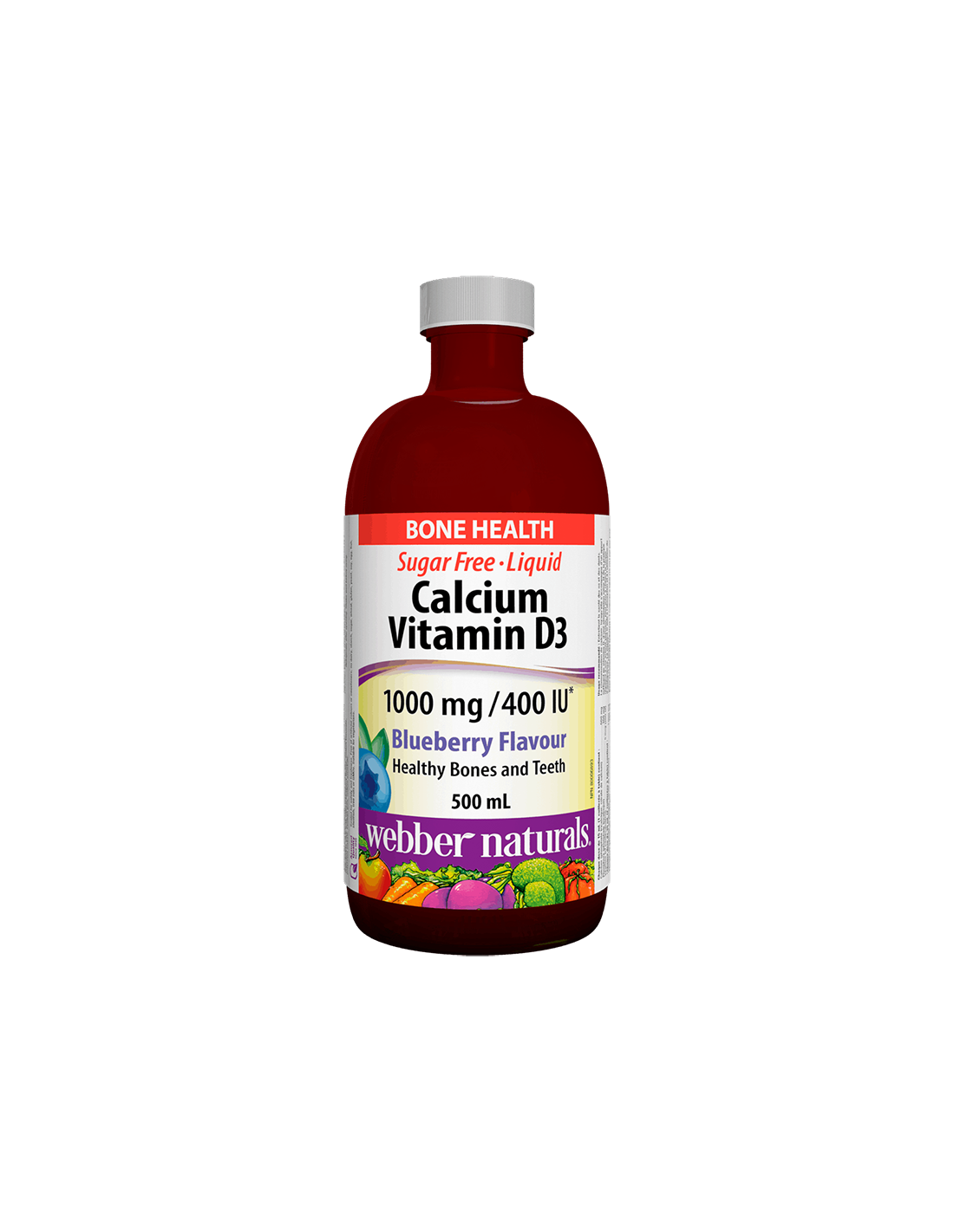 Calcium- und Vitamin-D3-Lösung/Calcium 1000 mg + Vitamin D3 400 IE x 500 ml mit Blaubeergeschmack <tc>Webber Naturals</tc>