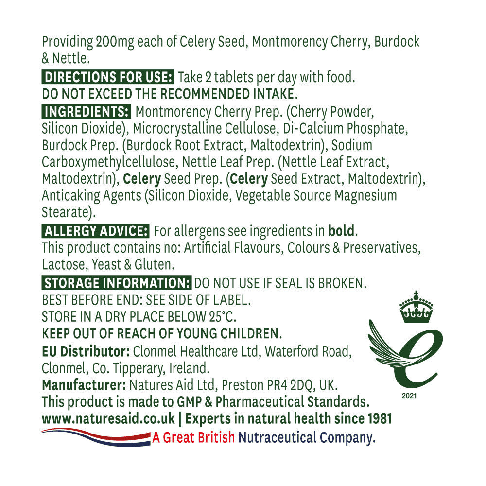 Sellerie-, Sauerkirsch-, Kletten- und Brennnesselsamen (Celery Seed Complex) 60 Tabletten NaturesAid