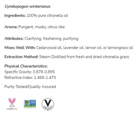 Citronellaöl | 100 % reines Cymbopogon Winterianus – 30 ml