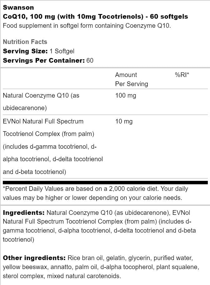 CoQ10 100 mg | Mit 10 mg Tocotrienolen 60 Gelkapseln