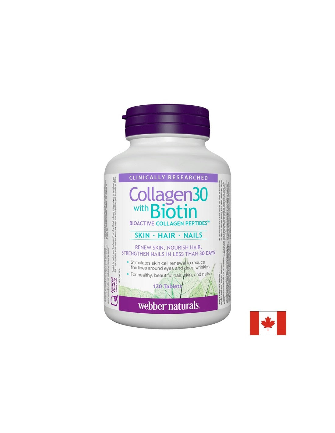 Collagen30® mit Biotin/Kollagen (bioaktive Kollagenpeptide) mit Biotin, 120 Tabletten <tc>Webber Naturals</tc>