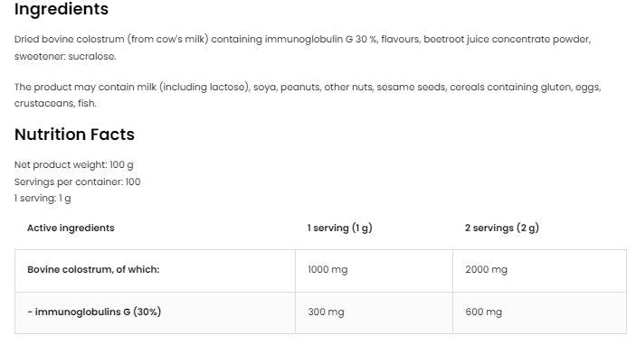 Kolostrum Rinderpulver | 30 % Immunglobulin G 100 Gramm