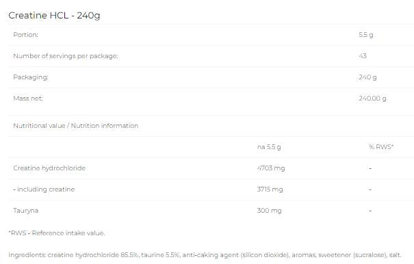 Kreatin-HCL-Pulver – 240 Gramm