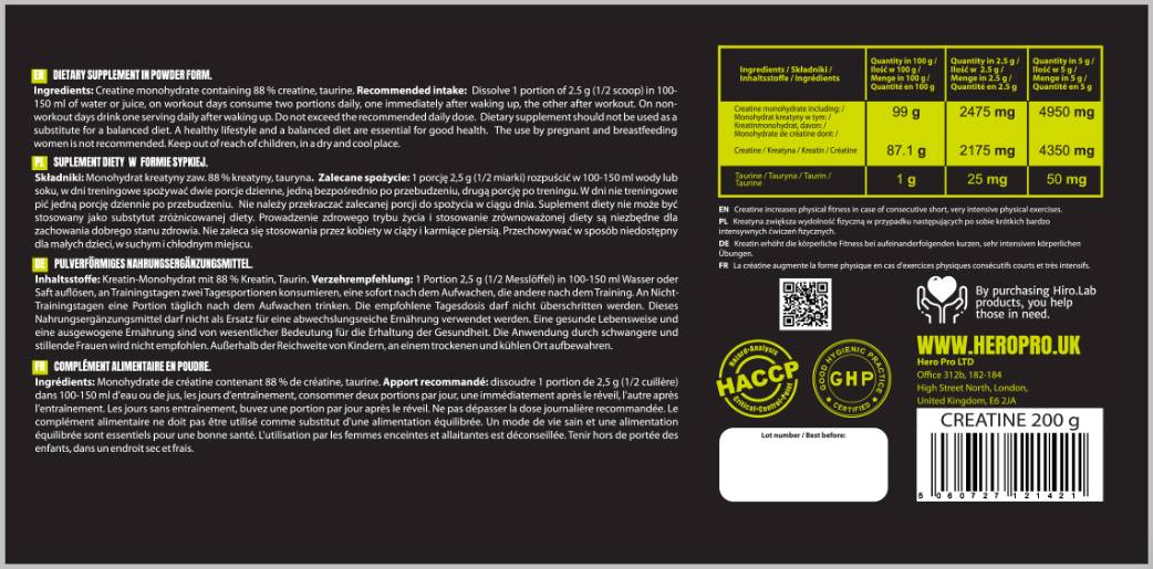 Kreatin-Monohydrat-Pulver – 200 Gramm