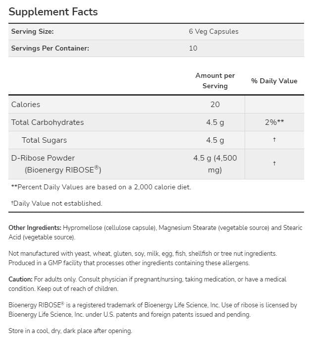 D-Ribose 750 mg – 120 Kapseln