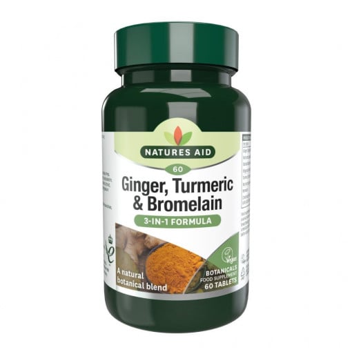 Ingwer, Kurkuma und Bromelain 60 Tabletten NaturesAid