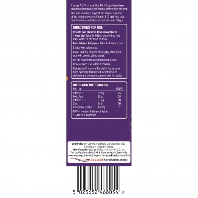 Immunformel mit Holundertropfen für Kinder (Mini Drops Immune Plus) 50 ml NaturesAid