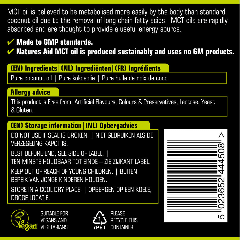 Mittelkettige Triglyceride aus Kokosnussöl (100 % MCT-Öl) 500 ml NaturesAid