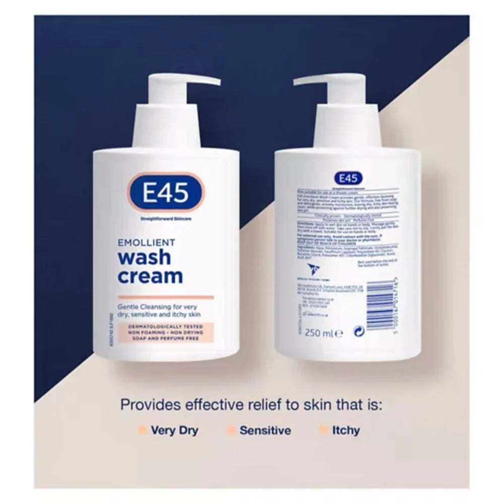 E45 Emollient -Reinigungscreme für trockene, empfindliche und juckende Haut - 250 ml