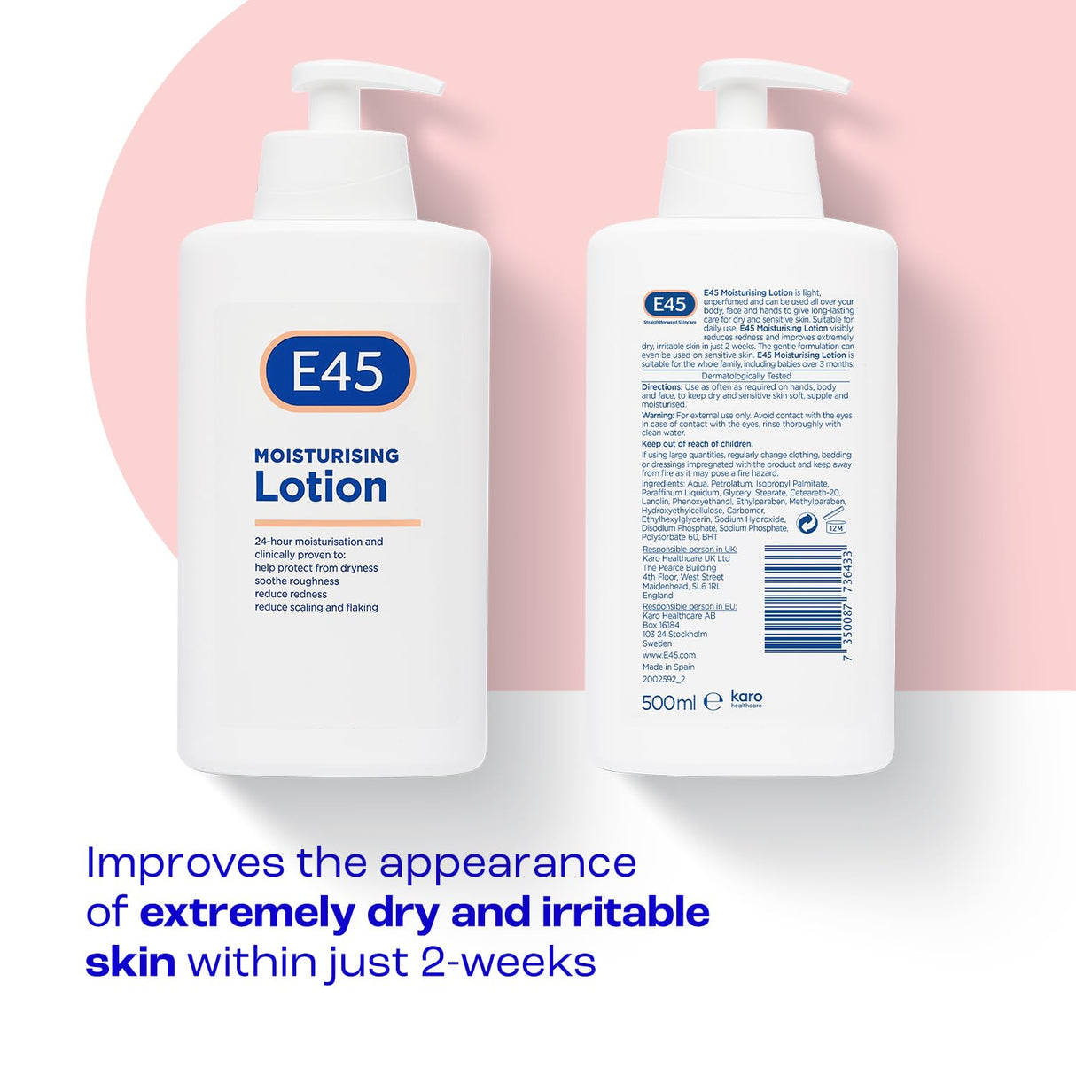 E45 -Feuchtigkeits -Lotion für trockene und empfindliche Haut - 500 ml