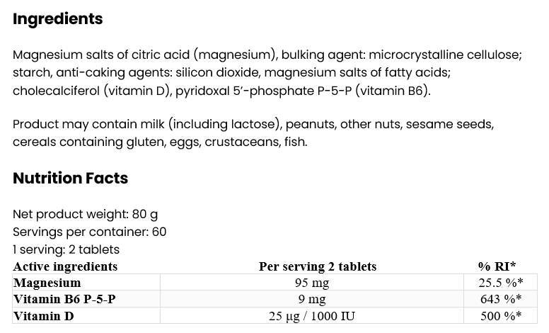 Magnesium + Vitamin D3 2000 IU + B6 120 Tabletten