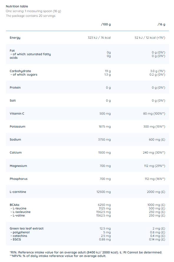 Elektrolytpulver | mit BCAA, L-Carnitin und grünem Tee – 320 Gramm