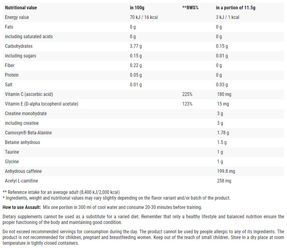 Assault Sport / Energy + Endurance - 345 grams - Nutra Best Europe