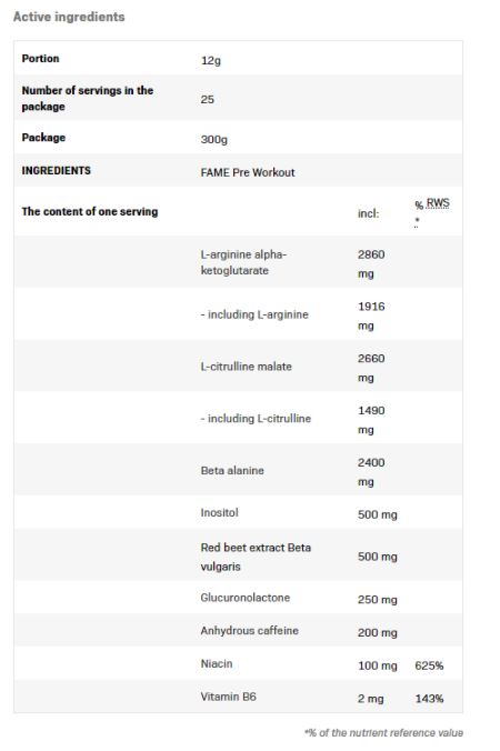 Fame Pre Workout – 0,300 kg