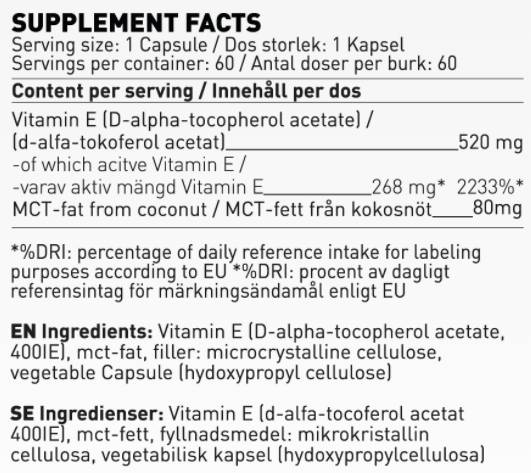 Vitamin E 400 IU | mit MCT -Öl - 60 Kapseln