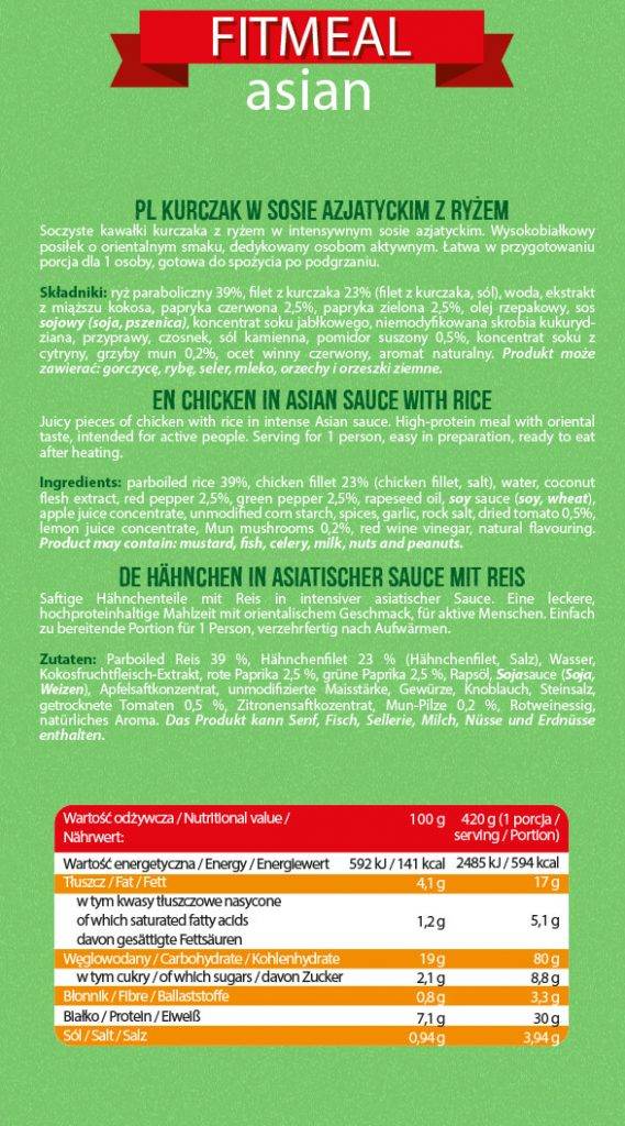 FitMeal Asiatisch | Verzehrfertige Mahlzeit mit hohem Proteingehalt – 420 Gramm