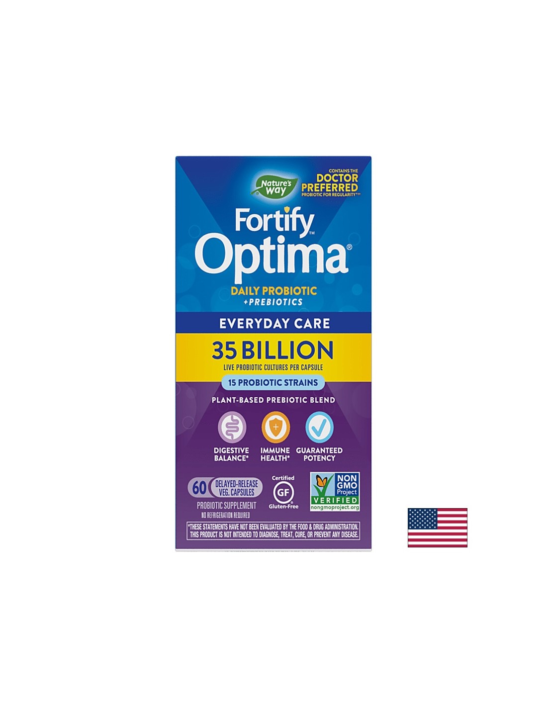 Fortify™ Optima® Daily Probiotic + Prebiotic – Fortify Probiotic + Prebiotics, 35 Milliarden aktive Probiotika, 60 Kapseln Nature's Way