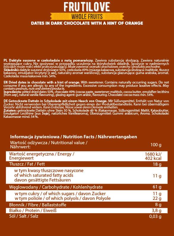 FrutiLove | Datteln in dunkler Schokolade und Orange 300 Gramm